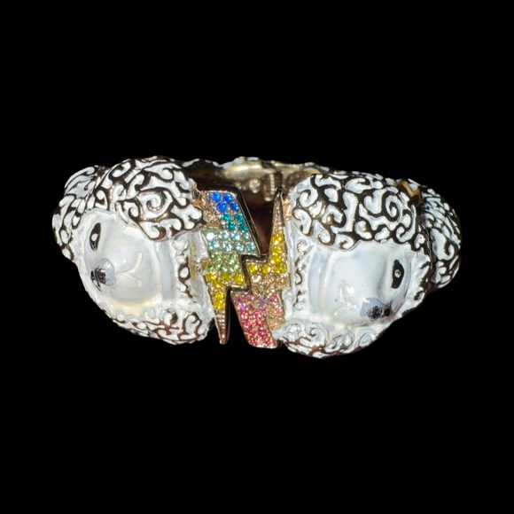 Betsey Johnson Vintage Poodle Cuff Bracelet w/Rainbow Lightning Bolt Collectible - Picture 1 of 5